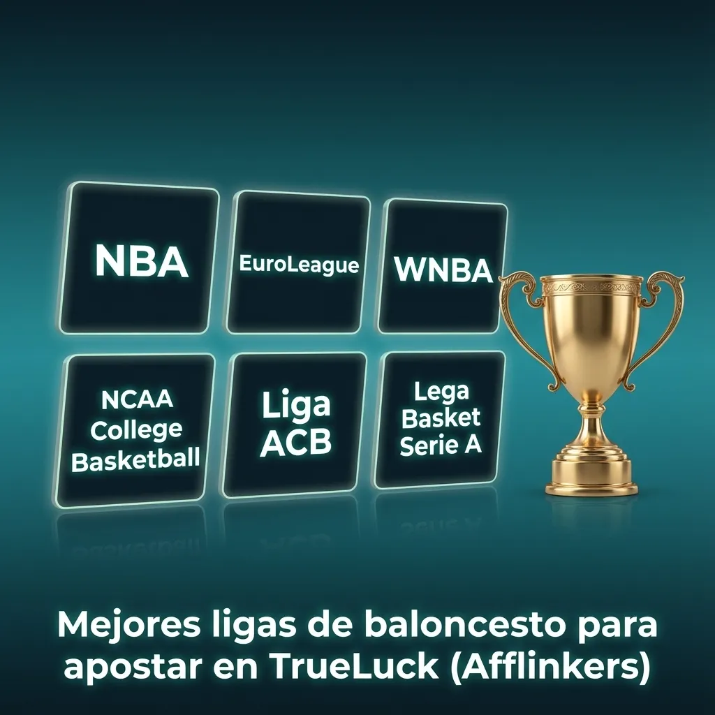 Banner de apuestas de baloncesto TrueLuck con logos de NBA, ACB, Euroliga y otras ligas masculinas y femeninas