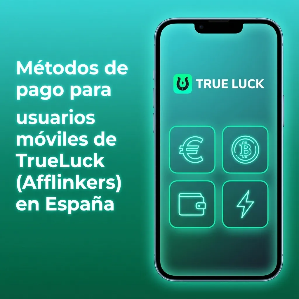 Pantalla móvil de TrueLuck mostrando métodos de pago: transferencia, tarjetas, Revolut, Apple Pay, Google Pay y criptomonedas.
