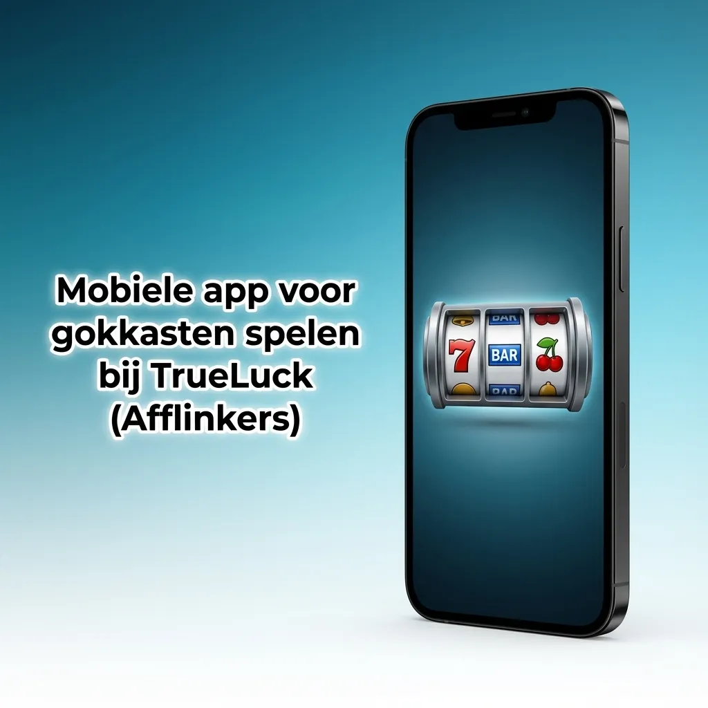 Smartphone met TrueLuck gokkasten-app open, overzichtelijke slotlijst en duidelijke mobiele navigatieknoppen