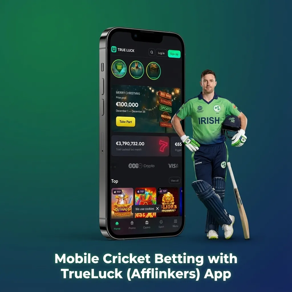 Person using TrueLuck (Afflinkers) mobile app to place live cricket bets on a smartphone screen