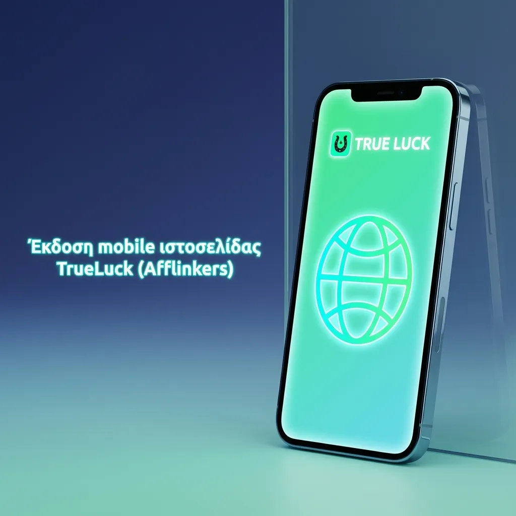 Οθόνη smartphone με ανοιχτή τη mobile ιστοσελίδα TrueLuck (Afflinkers) για στοίχημα και καζίνο μέσω browser