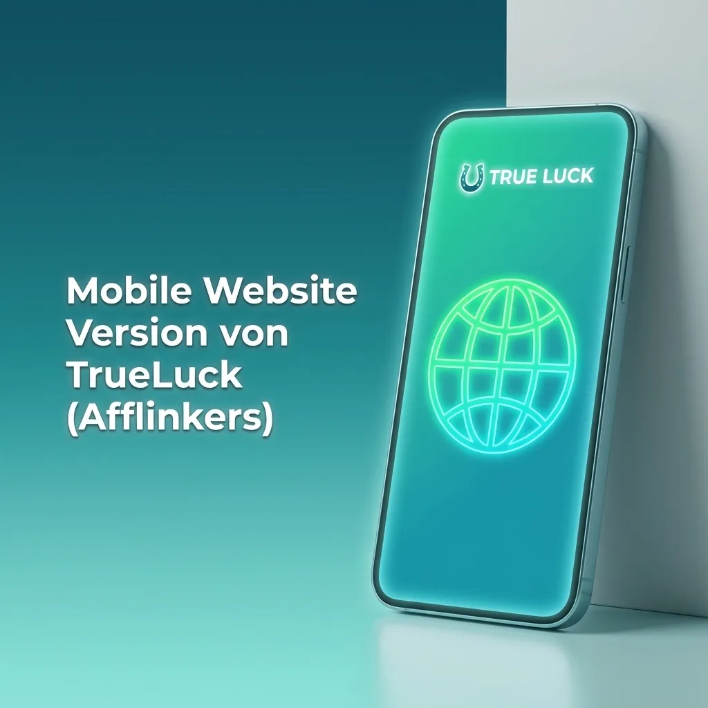 Smartphone zeigt mobile TrueLuck (Afflinkers) Website mit Sportwetten, Slots, Tischspielen und Live-Casino im Browser