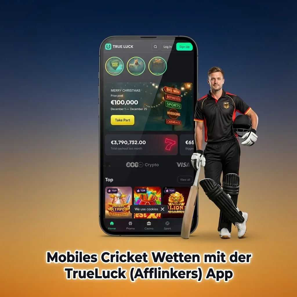 Smartphone-Screen mit geöffneter TrueLuck App für mobile Cricket Sportwetten und Livewetten in moderner Benutzeroberfläche