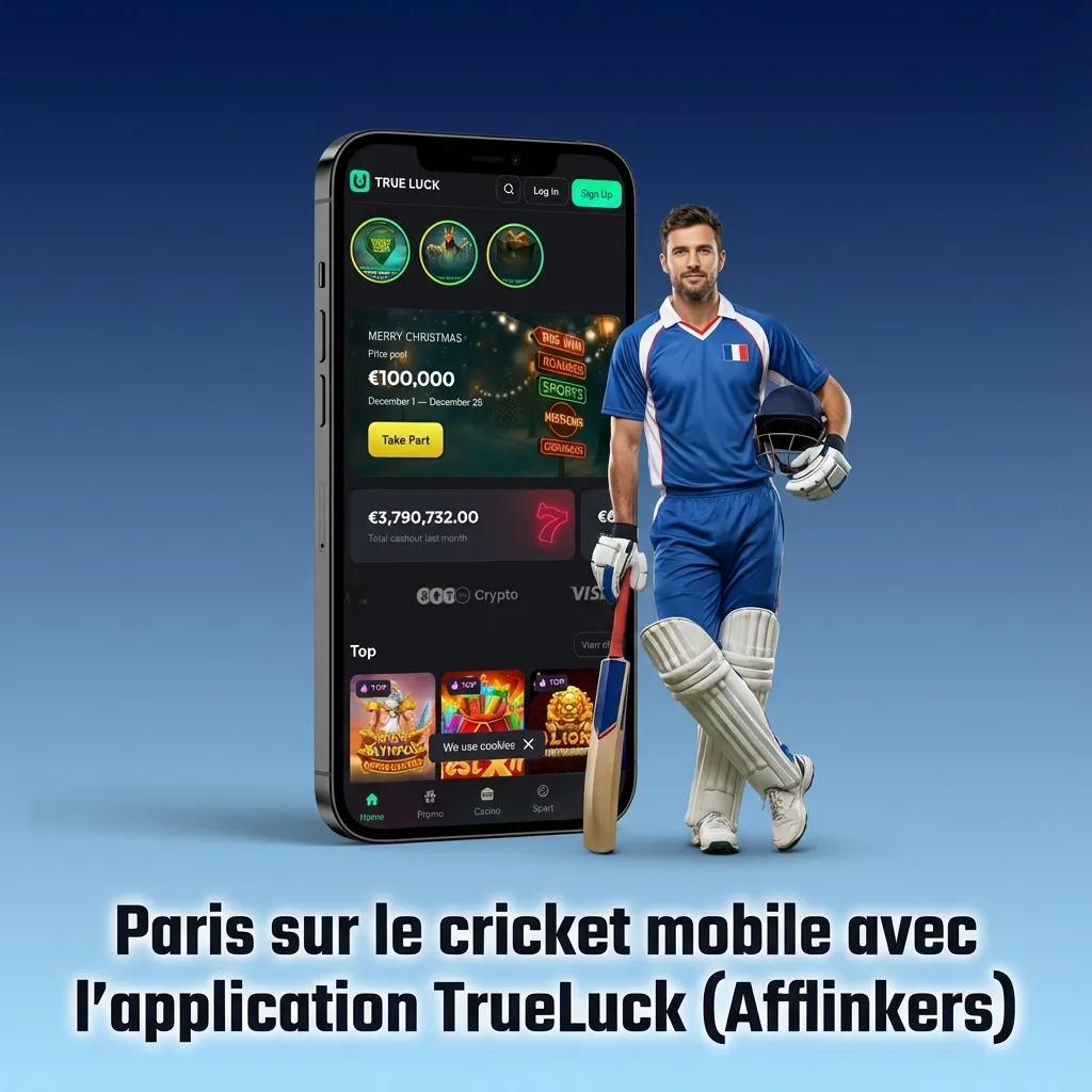 Écran de smartphone montrant l’app TrueLuck de paris cricket, avec interface de match en direct et options de mise en ligne