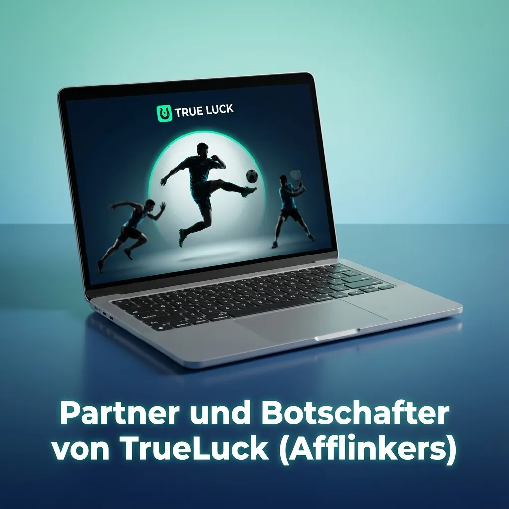 Illustration mit TrueLuck‑Logo, Partner‑Icons für Sportdaten, Spieleentwickler, Vergleichsportale und Affiliate‑Marketing