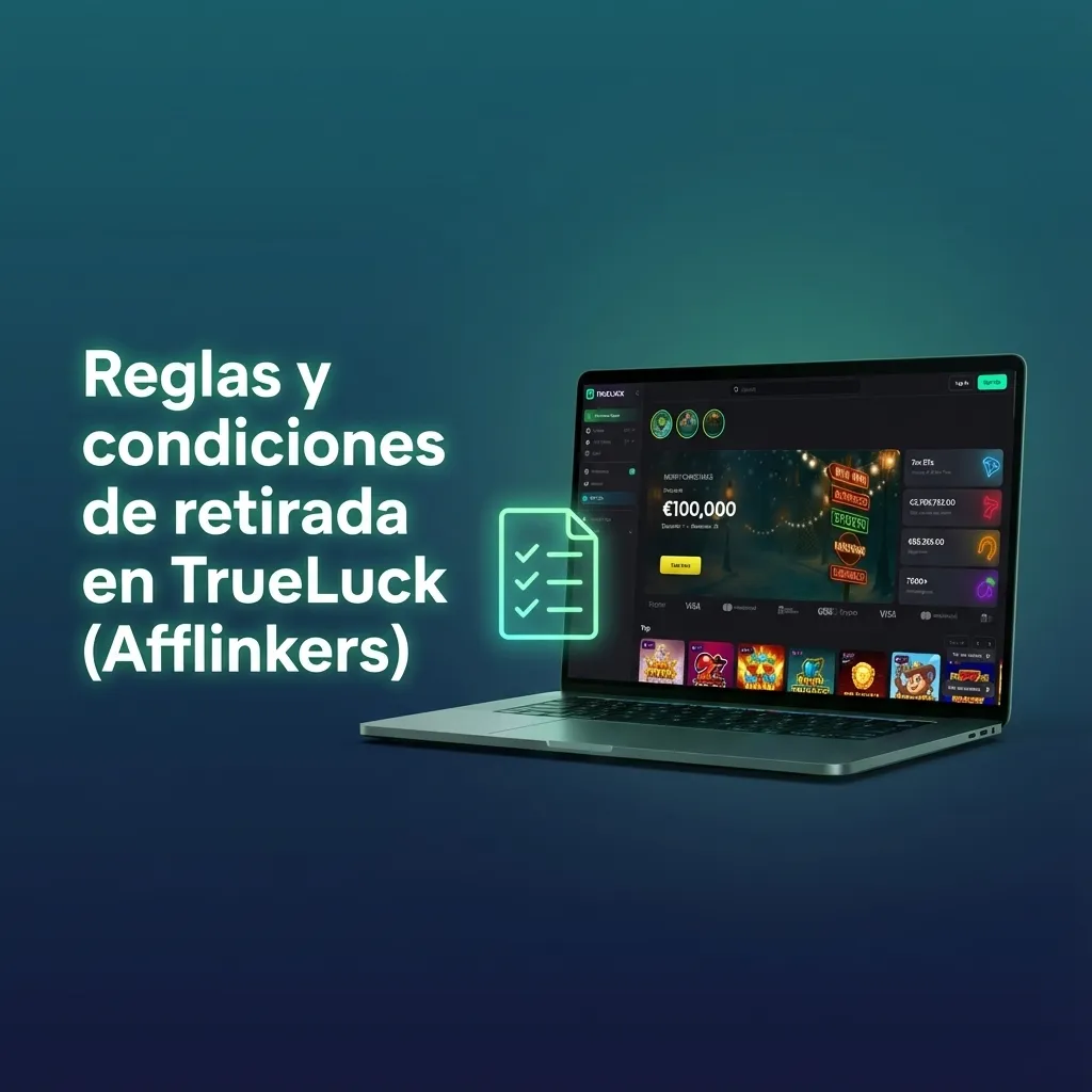 Infografía en español sobre reglas y condiciones de retirada de dinero en la plataforma TrueLuck (Afflinkers)