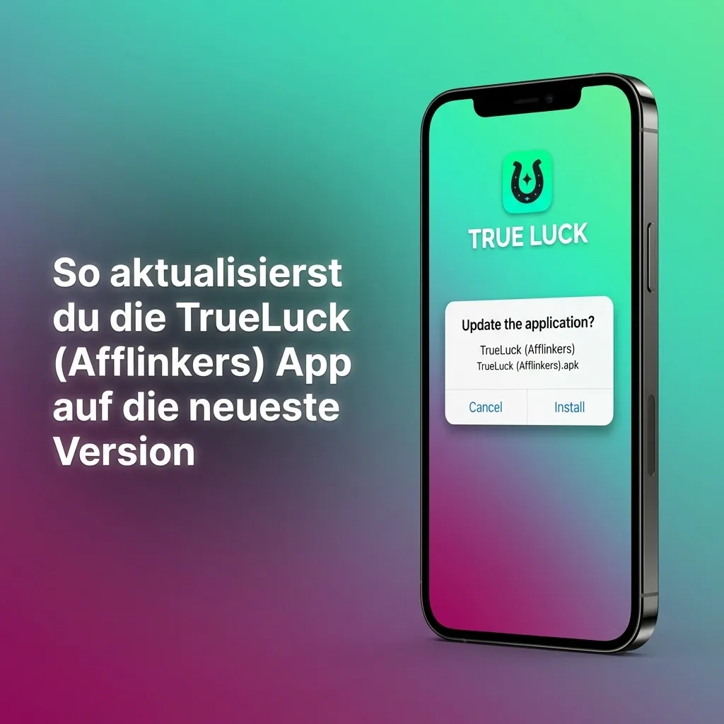 Illustration of TrueLuck (Afflinkers) Web-App auf iPhone, mit Hinweis auf automatische Updates ohne App-Store-Download