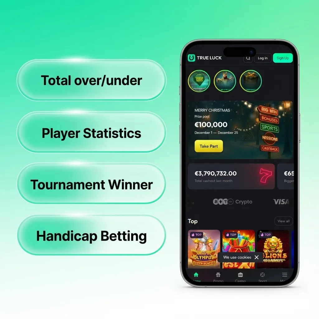Screenshot van TrueLuck (Afflinkers) app met uitleg over single, combi, systeem-, live- en langetermijnweddenschappen