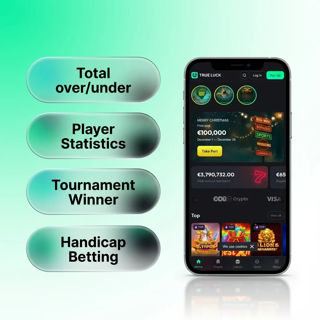 iPhone met TrueLuck (Afflinkers) app-scherm dat verschillende soorten sportweddenschappen en opties toont