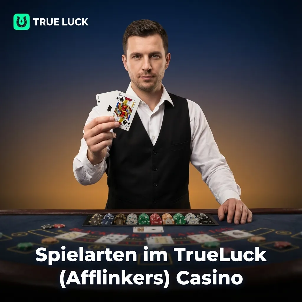 Collage aus Online-Slots, Crash Games, Tischspielen und virtuellen Sportwetten im TrueLuck (Afflinkers) Casino