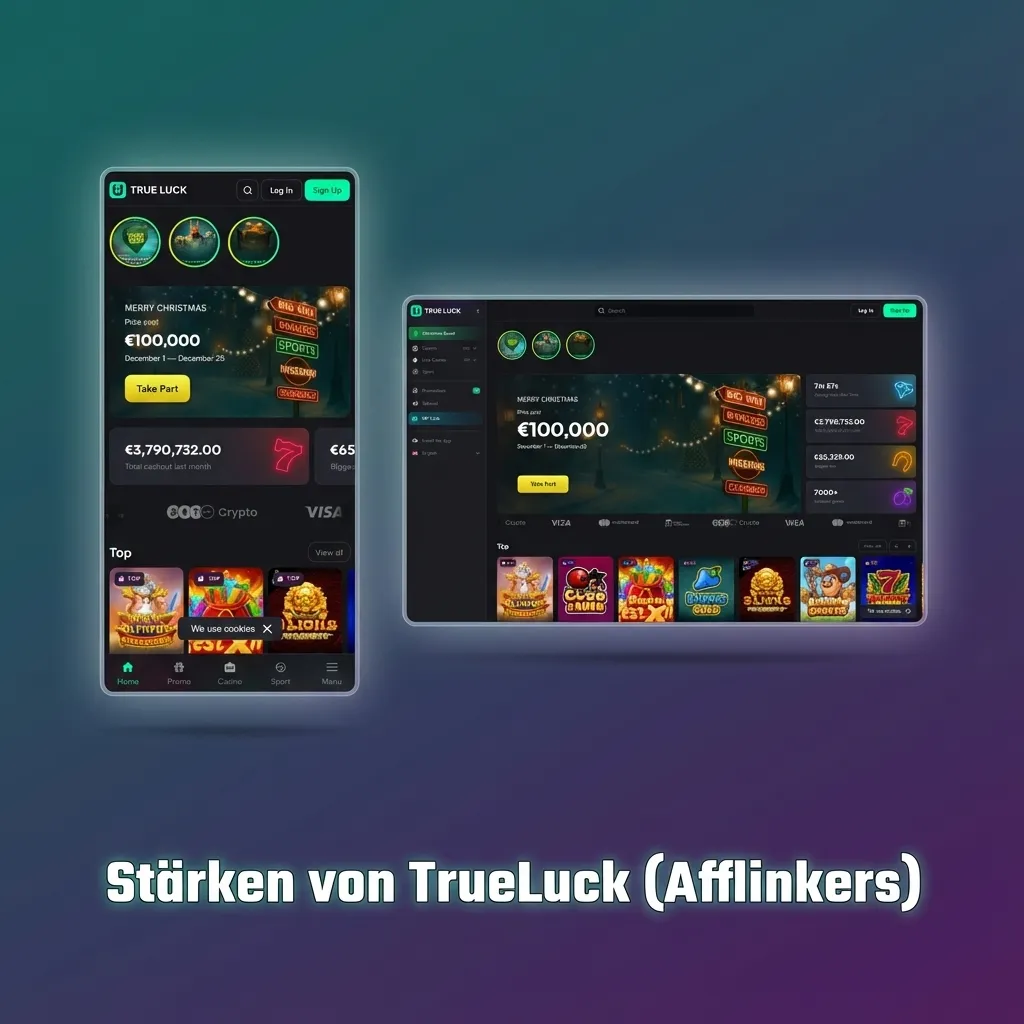 Infografik zu TrueLuck: breite Sportwetten-Auswahl, transparente Quoten, intuitive Wettscheine, klare Boni, deutsche Zahlarten