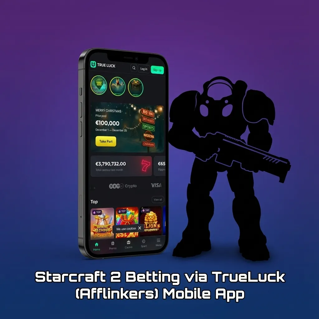 Person using the TrueLuck mobile app to bet on live StarCraft II esports matches on a smartphone