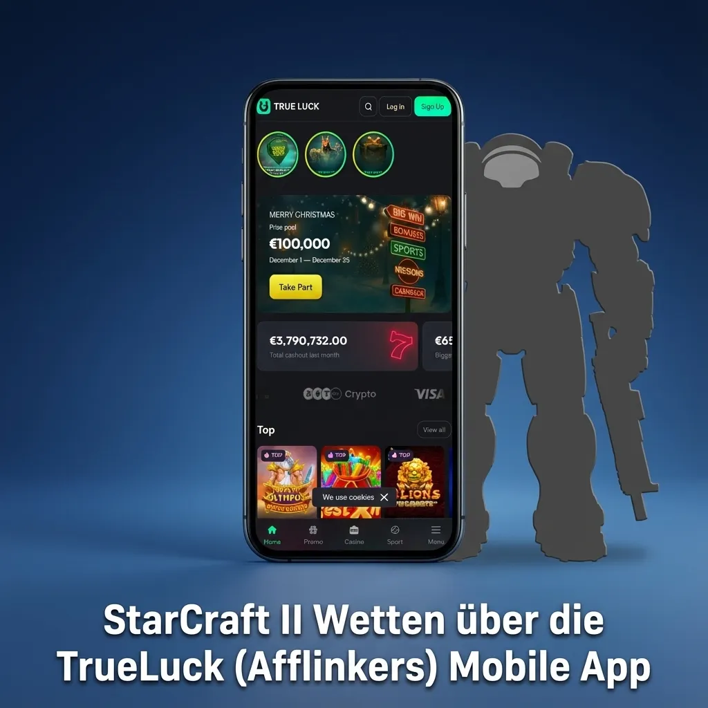 Smartphone mit geöffneter TrueLuck (Afflinkers) App zeigt StarCraft II Esports-Wettmärkte und Live-Quoten