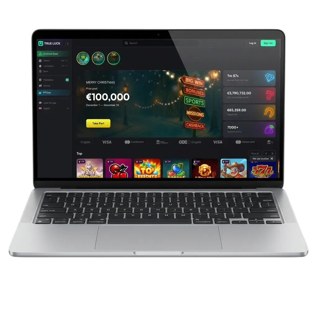 Écran d’ordinateur affichant l’interface TrueLuck Afflinkers pour paris sportifs et casino sur Windows et macOS