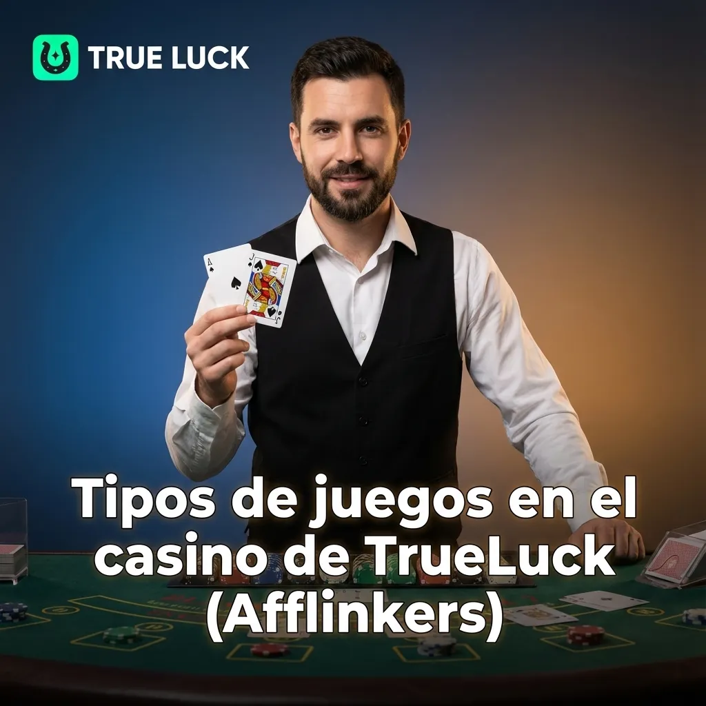 Collage de juegos de casino TrueLuck: tragaperras, ruleta, cartas, crash games y botes con jackpots progresivos