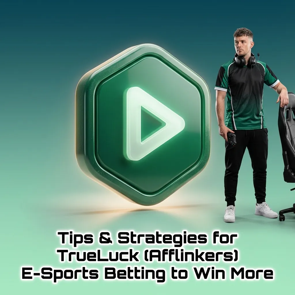 Digital banner showing esports betting tips list beside a glowing TrueLuck (Afflinkers) logo on a dark gaming background
