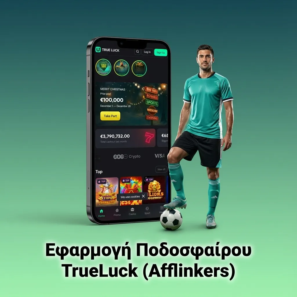 Οθόνη κινητού με την εφαρμογή στοιχήματος ποδοσφαίρου TrueLuck Afflinkers, αποδόσεις και δελτίο σε ελληνικό περιβάλλον