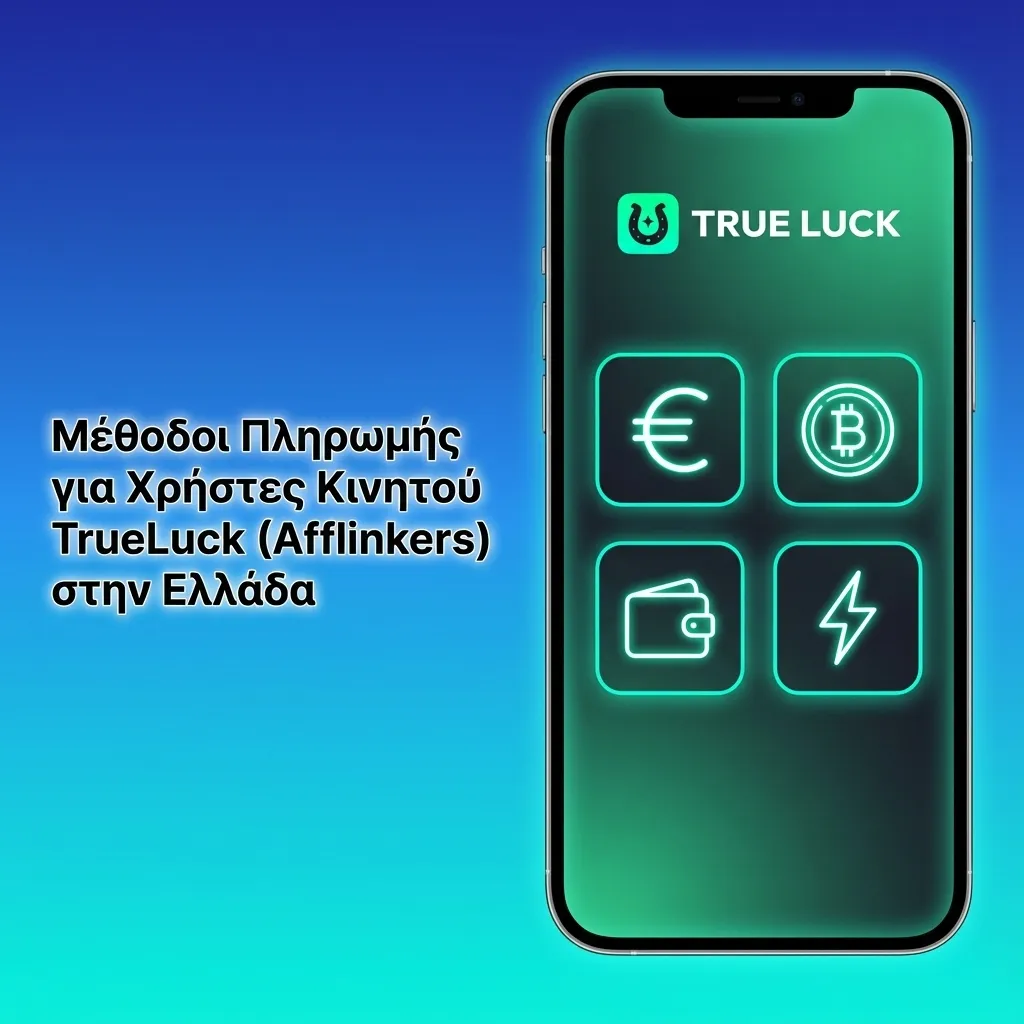 Εικονίδια πληρωμής TrueLuck κινητού: κάρτες Visa/Mastercard, Revolut, τράπεζες, Piraeus Bank, κρυπτονομίσματα, APay/GPay