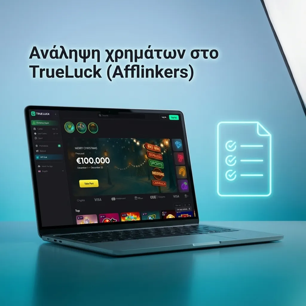 Οθόνη TrueLuck με ενότητα κατάθεσης, εικονίδια καρτών και e-wallet για μεθόδους πληρωμής στην Ελλάδα