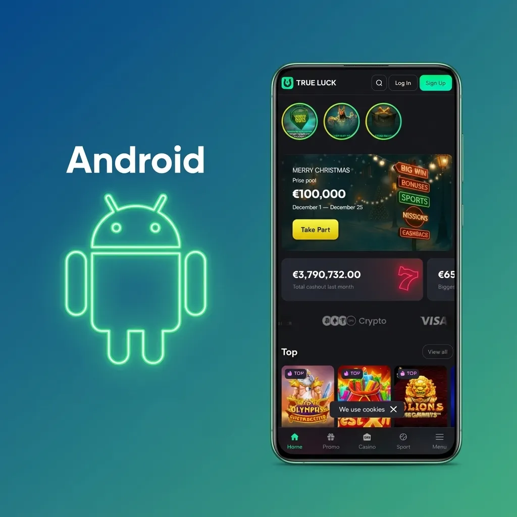 Smartphone showing the TrueLuck (Afflinkers) Android app install screen with betting and casino options visible