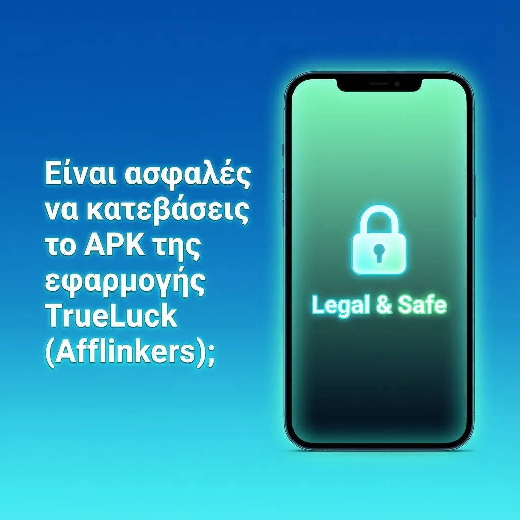Γραφικό TrueLuck app με εικονίδιο λουκέτου, ένδειξη SSL και ασφάλειας συναλλαγών σε κινητό τηλέφωνο