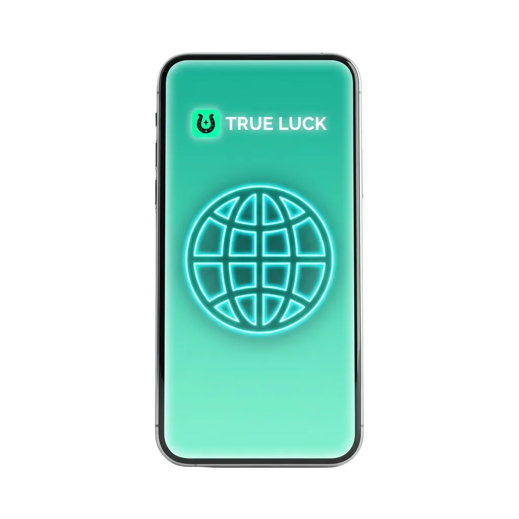 Smartphone mit TrueLuck (Afflinkers) PWA, Casino-, Live-Casino- und Sportwetten-Bereich, Hinweis auf Bonusangebot in Euro