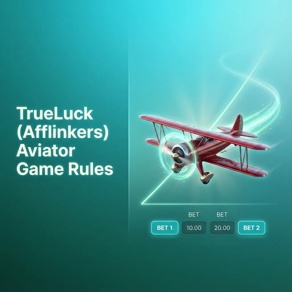 Infographic titled “TrueLuck Aviator Game Rules” showing a red plane, rising multiplier, and step‑by‑step crash game rules.