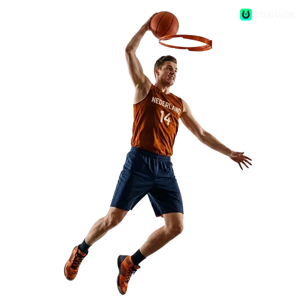TrueLuck basketbal wedden site op laptop toont NBA, EuroLeague en live odds met welkomstbonus in Nederland