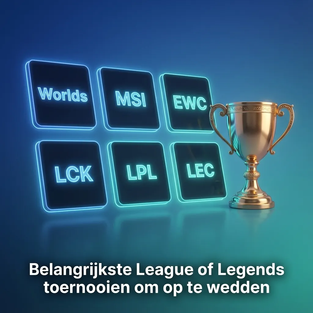 League of Legends esports stage with team logos for Worlds, MSI, EWC, LCK, LPL and LEC betting tournaments