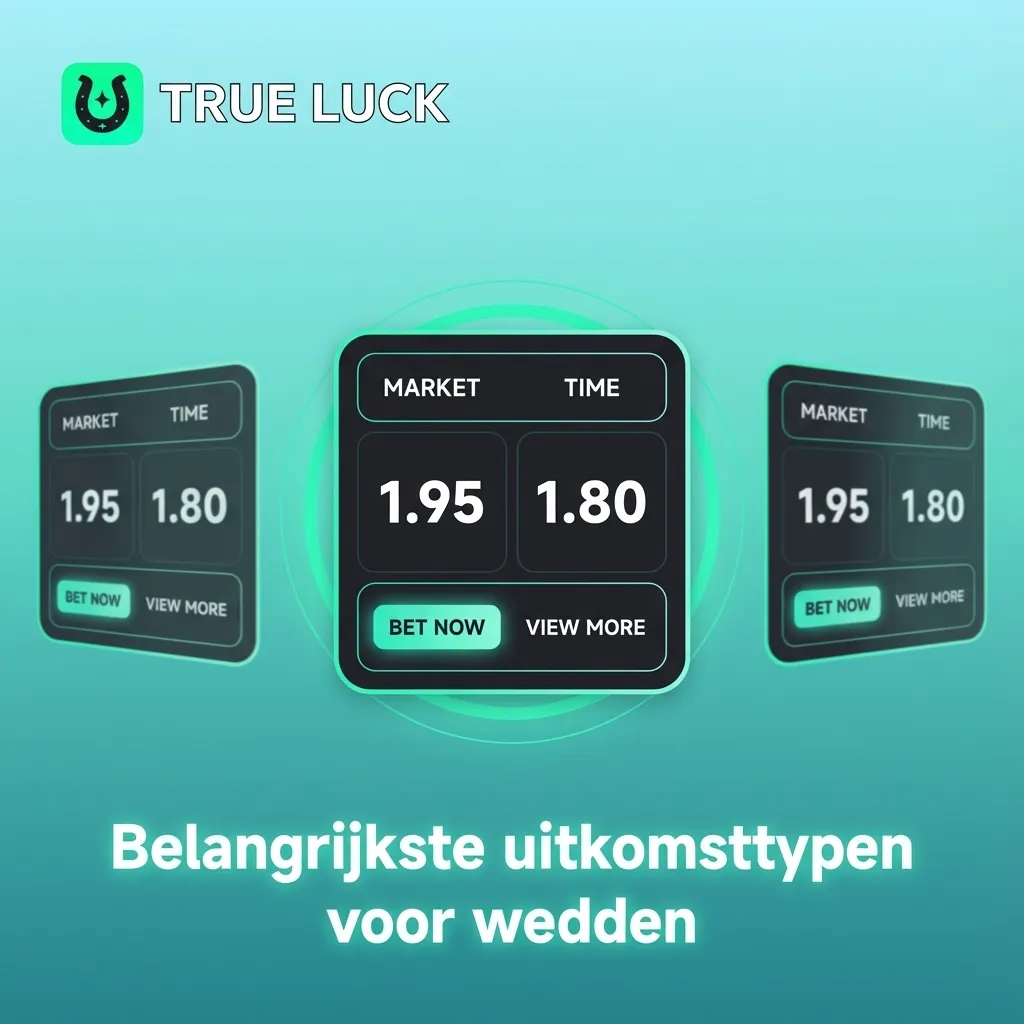 Infographic in Dutch showing main sports betting outcome types: 1X2, over/under, handicap, BTTS, correcte score