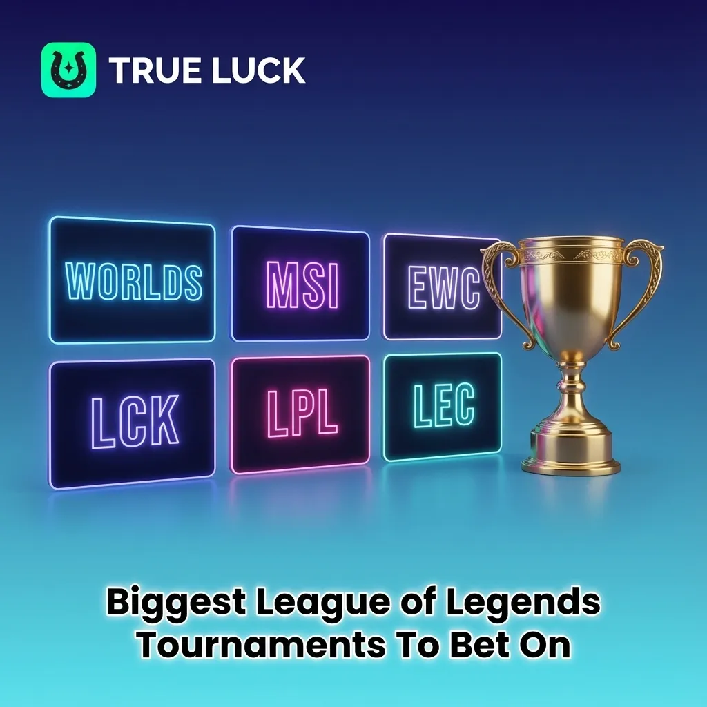 Collage of major League of Legends tournaments and regional leagues with betting-themed icons and excited esports fans
