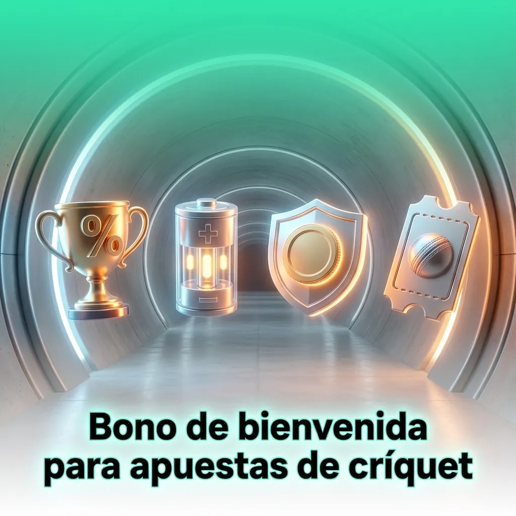 Banner de bono de bienvenida: 100 % hasta 300 € para apuestas de críquet, con iconos de pelota, bate y dinero.