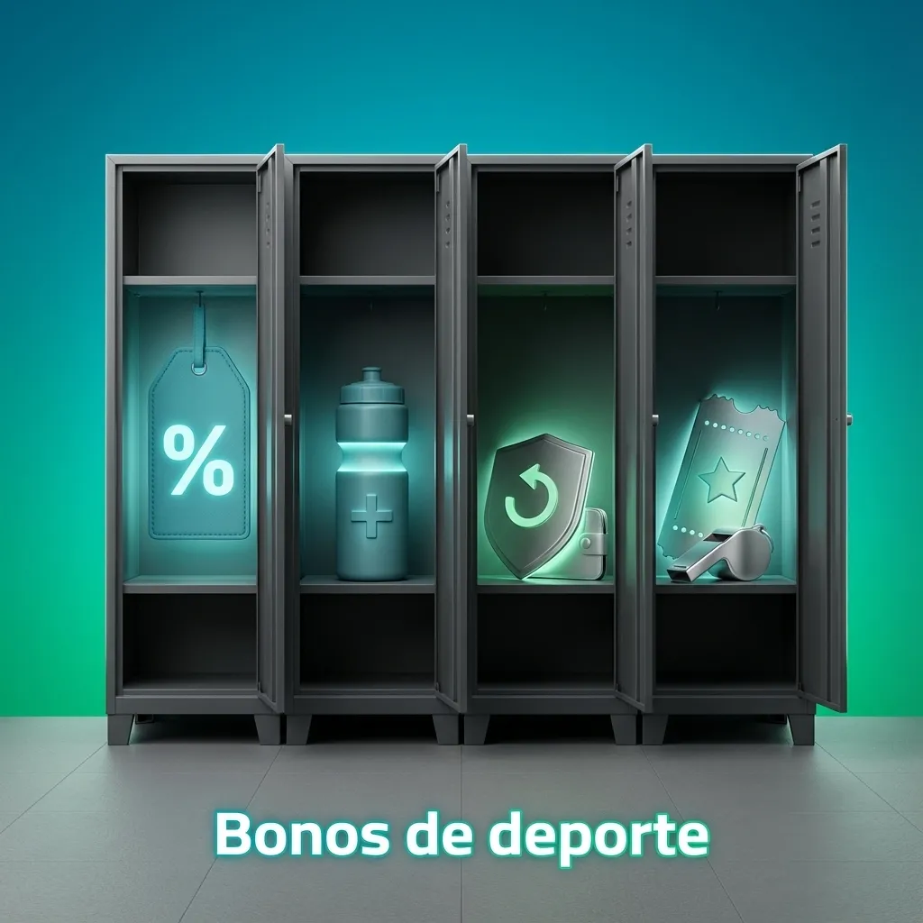 Banner de promociones deportivas con iconos de fútbol, baloncesto, tenis y bono de bienvenida destacado hasta 300 €