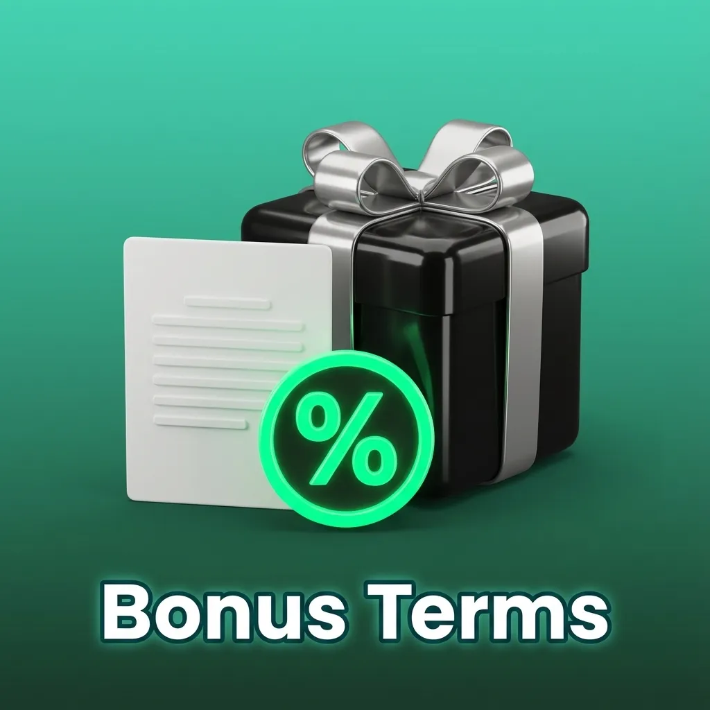Illustrated “Bonus Terms” page summarizing rules on eligibility, wagering, time limits, and bonus abuse prevention