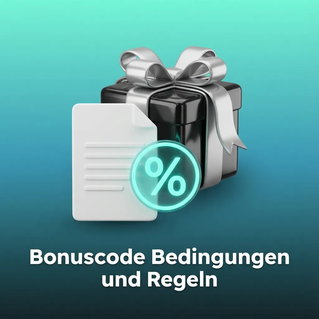Grafik mit Titel „Bonuscode Bedingungen und Regeln“ und stichpunktartigen Teilnahme- und Umsatzanforderungen in Deutsch