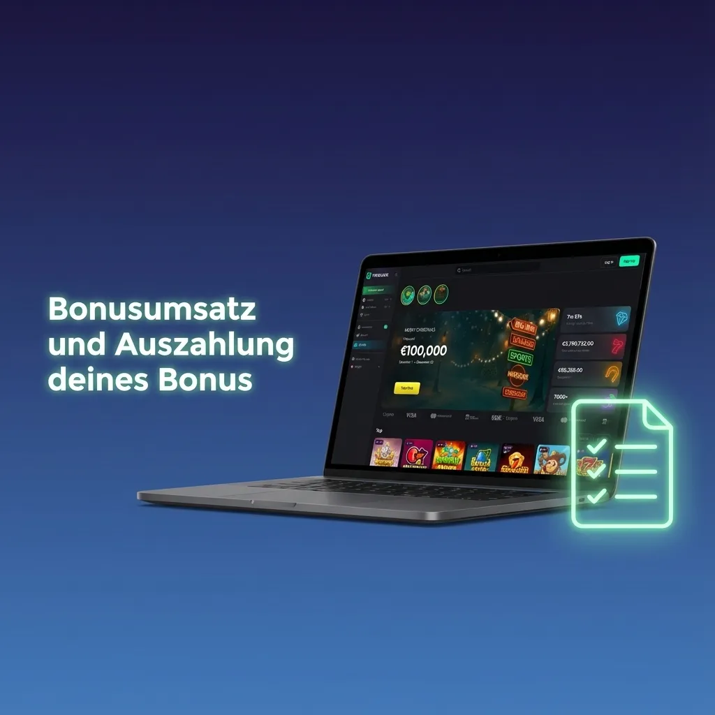 Infografik zu Bonusumsatz: Echtgeld- und Bonusguthaben, Rollover-Bedingungen, zulässige Spiele und Voraussetzungen zur Bonusauszahlung