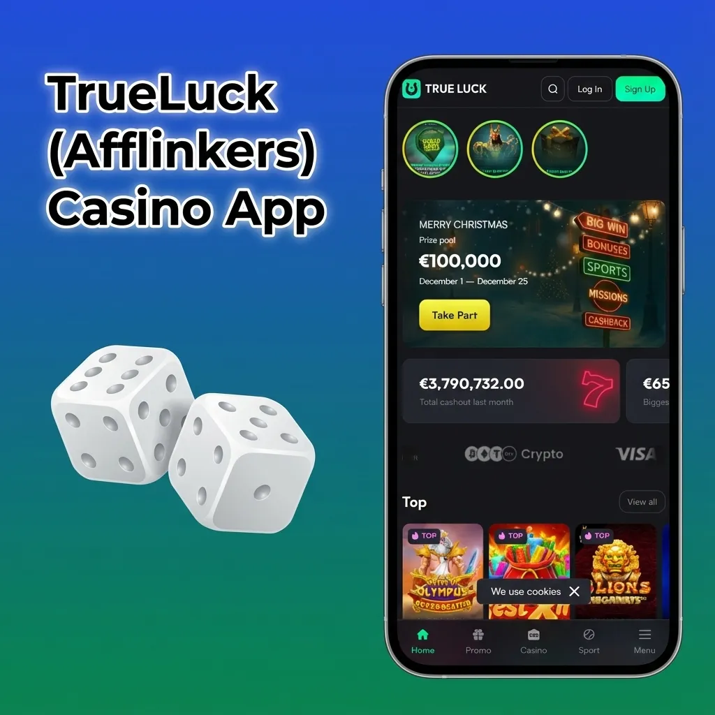 Smartphone-Screen der TrueLuck Casino App mit Sportwetten, Slots, Live-Tischen und laufenden Boni-Angeboten