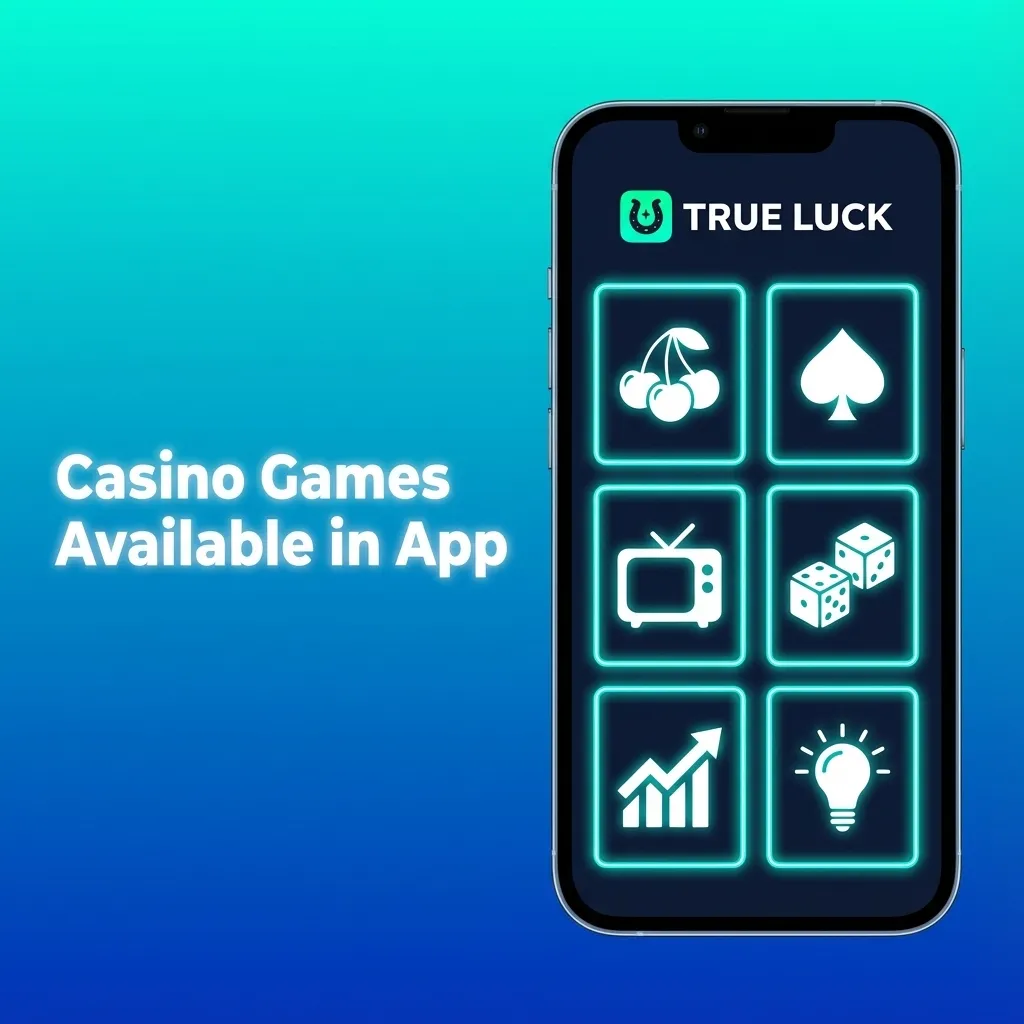 Mobile screen showing TrueLuck casino app with slots, table games, live game shows, video poker, and scratchcards