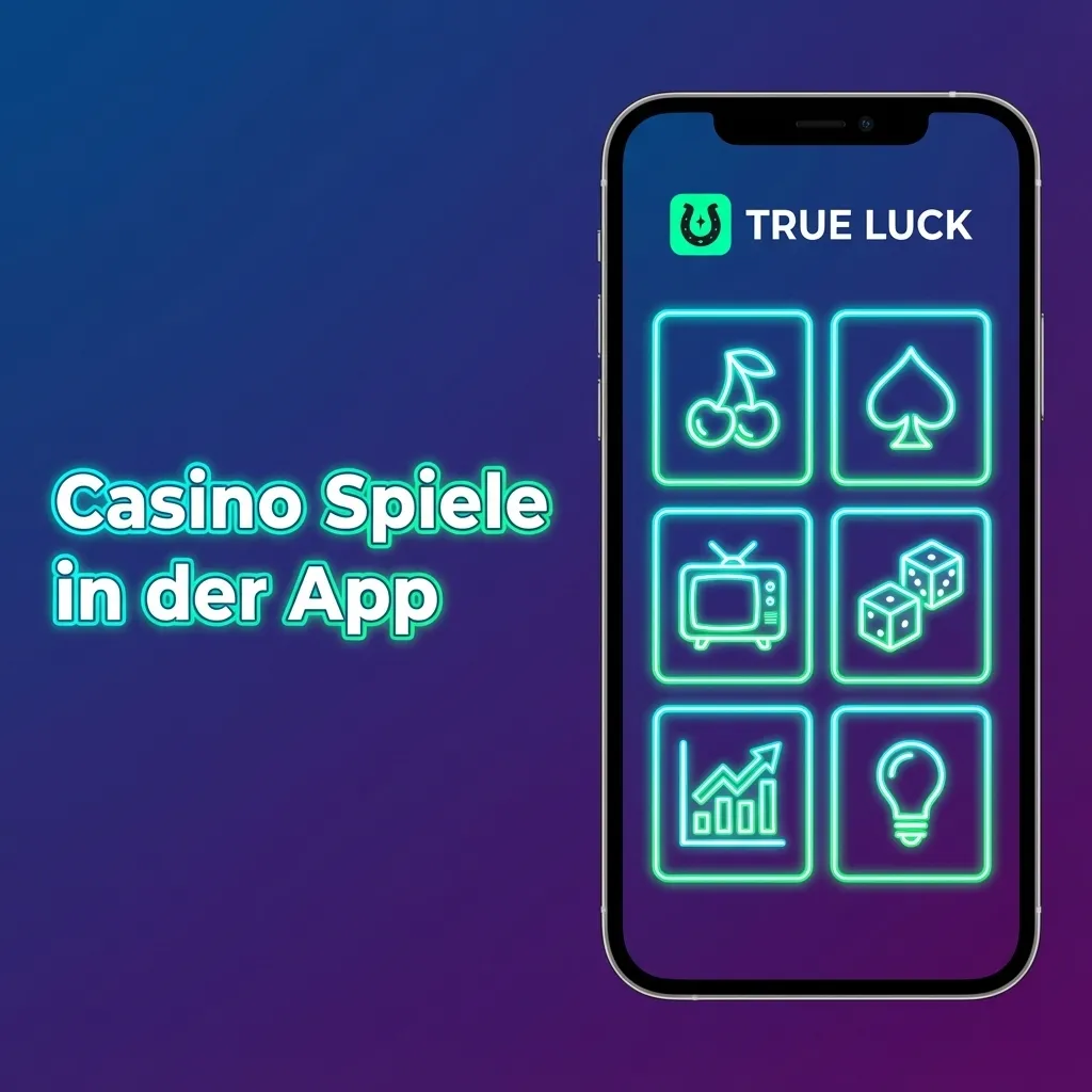 Smartphone mit TrueLuck Casino-App, Slots und Live-Tischen wie Book of Dead, Sweet Bonanza und Lightning Roulette