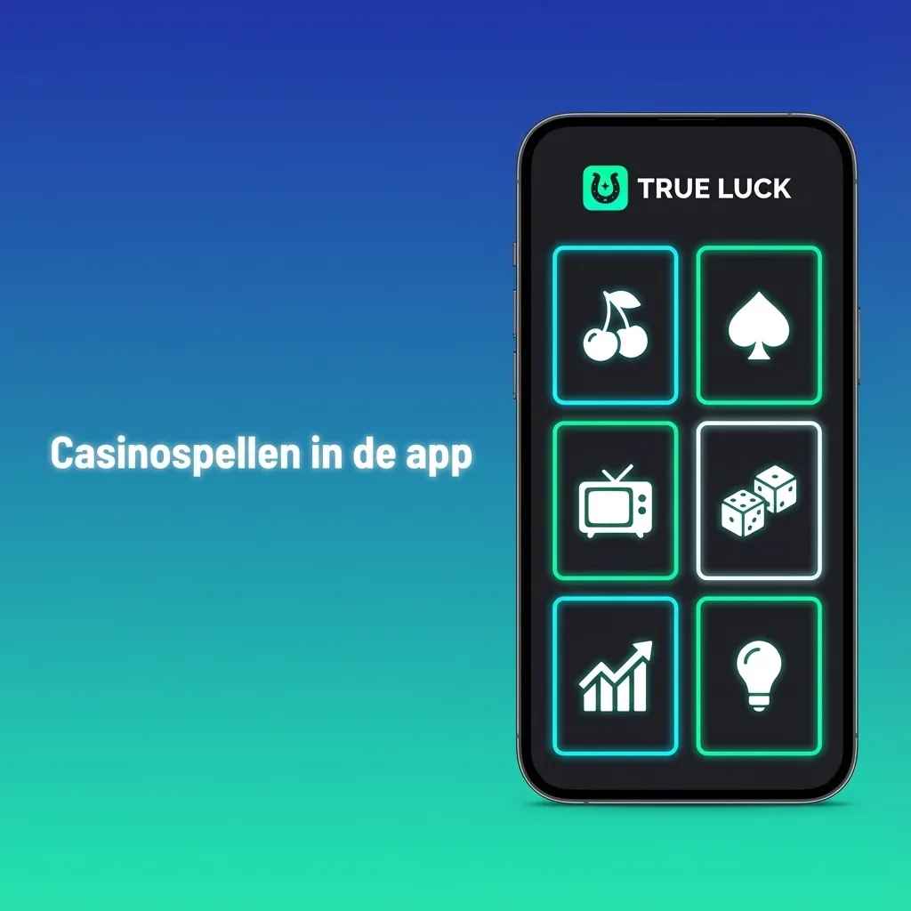 TrueLuck iOS app met online casino lobby, videoslots, tafelspellen en live casino van bekende providers op smartphone scherm