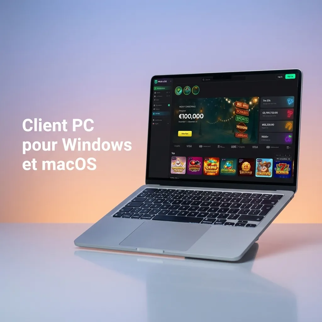 Ordinateur affichant le site officiel de paris et casino dans un navigateur sur Windows et macOS, sans logiciel dédié