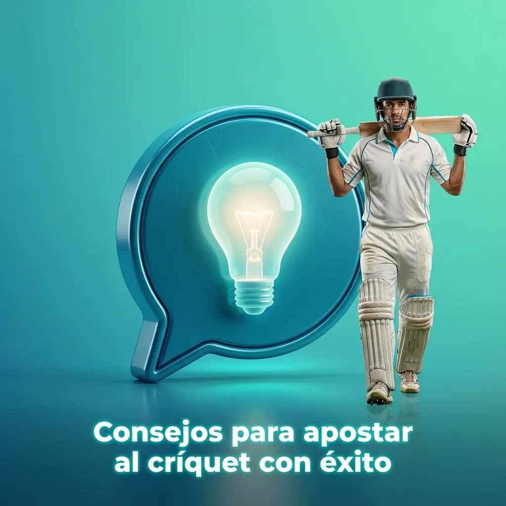 Ilustración de apuesta deportiva en críquet online, con jugador de críquet, cuotas y gráficos de análisis estadístico.