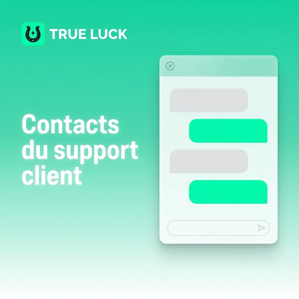 Icône support TrueLuck avec bulles de chat, e-mail et formulaire, pour aide dépôt, retrait ou transaction bloquée