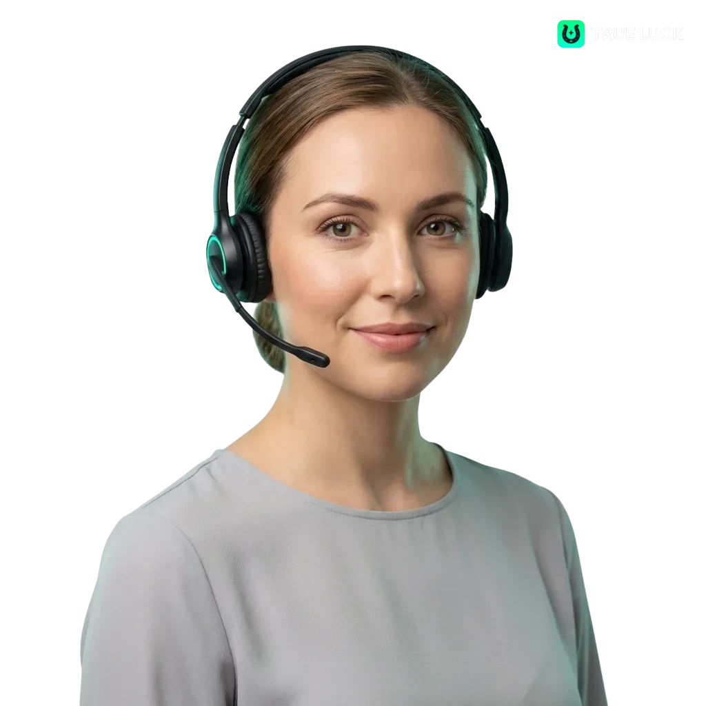 TrueLuck (Afflinkers) Ireland contact page showing support options: email, live chat, phone, messengers, and social networks