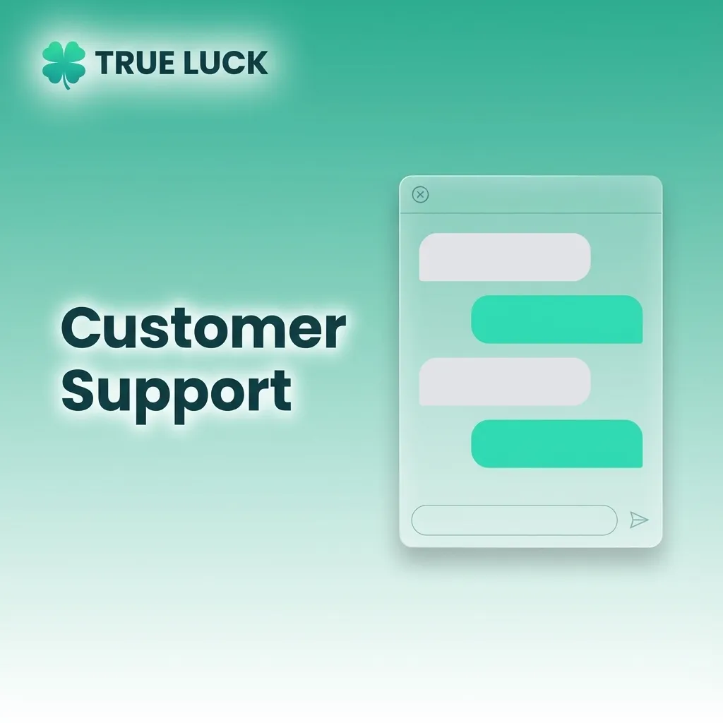 Illustration of TrueLuck support agents providing chat, email, and app help for withdrawal and transaction questions