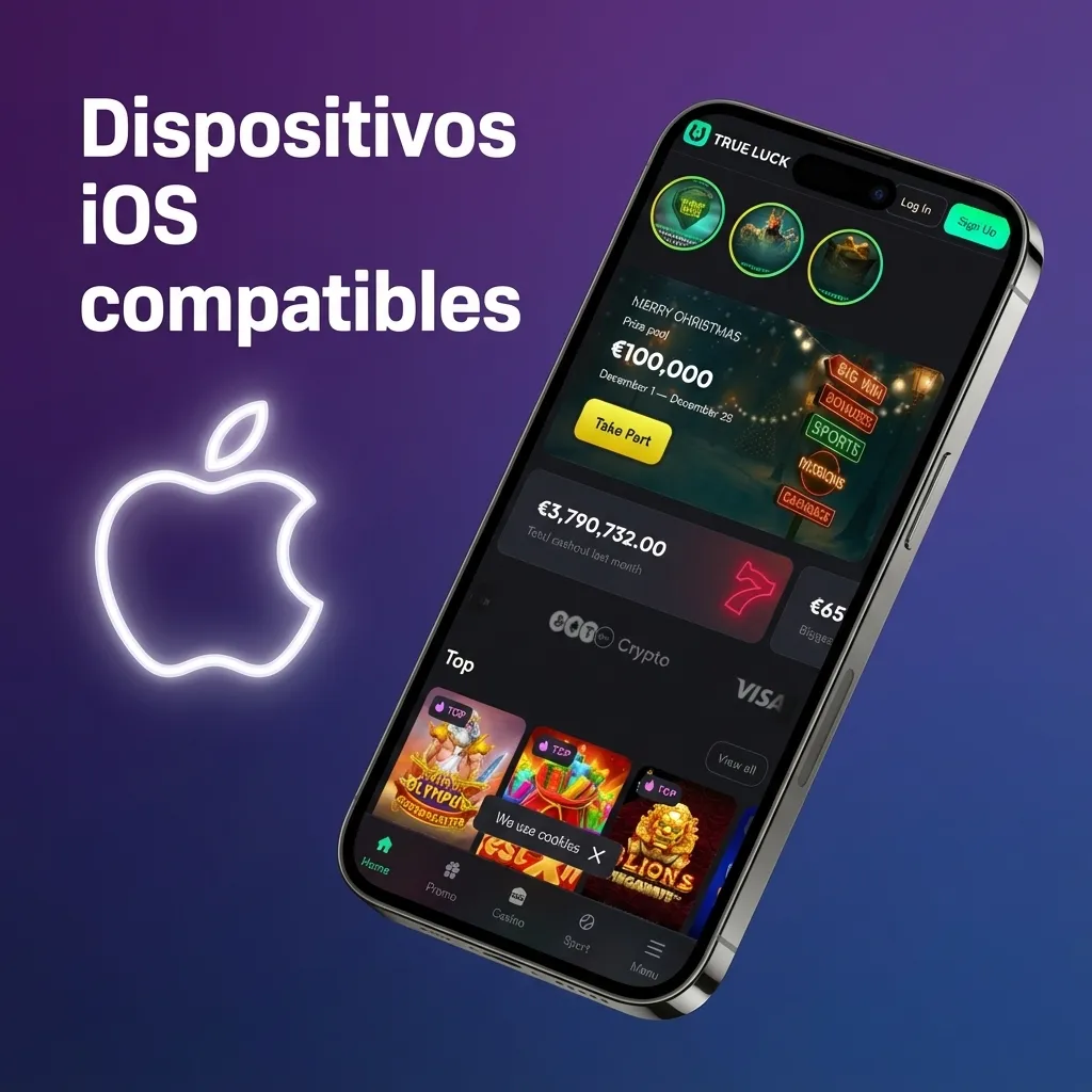 Listado de iPhones y iPads modernos compatibles con la app web TrueLuck (Afflinkers) en una pantalla informativa.