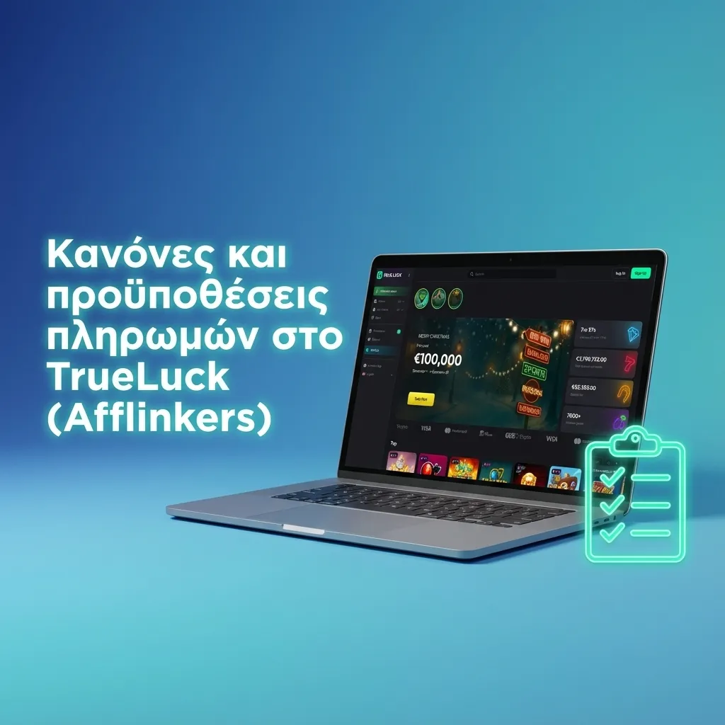 Εικονίδια και κείμενο περιγράφουν συνηθισμένα προβλήματα πληρωμών και αναλήψεων στο TrueLuck με σύντομες λύσεις.