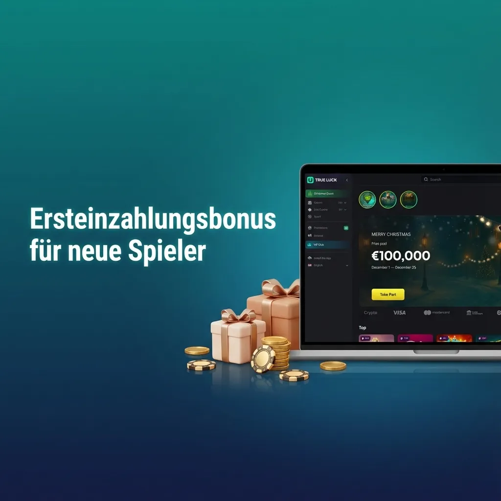Banner „Ersteinzahlungsbonus“ mit Casino-Symbolen, Sportwetten-Icon und gestaffelten Bonusbeträgen für neue Spieler in Deutschland