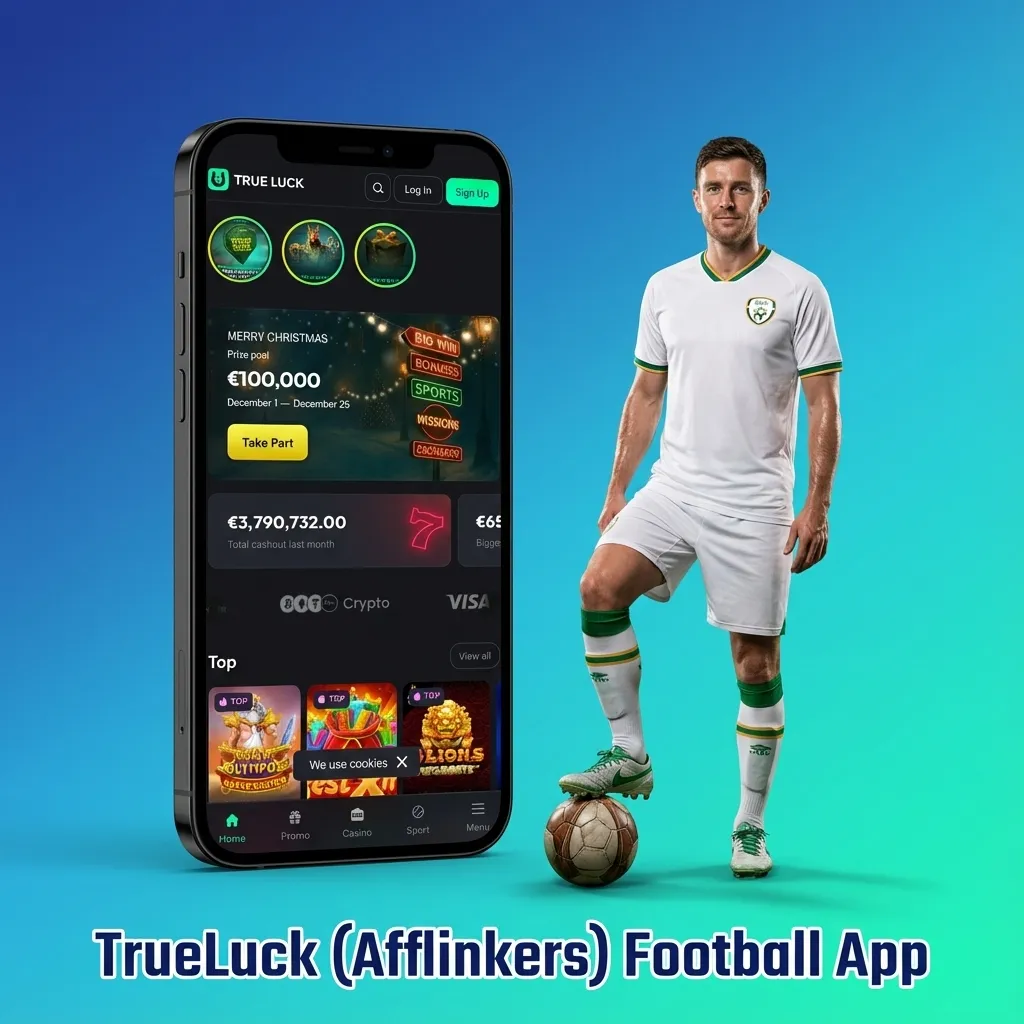 Smartphone displaying TrueLuck (Afflinkers) football betting app with live odds and bet slip options