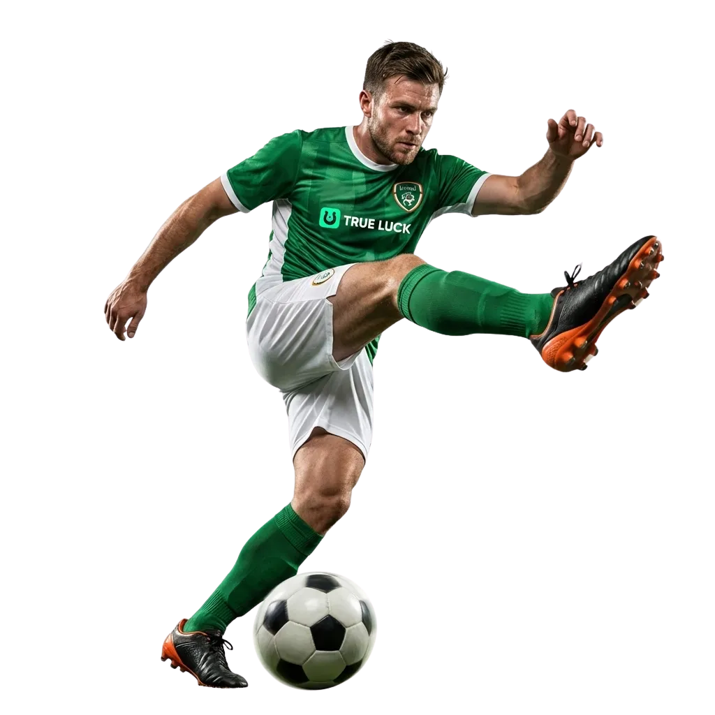 TrueLuck (Afflinkers) football betting ad highlighting Irish and international matches with a €300 welcome bonus offer